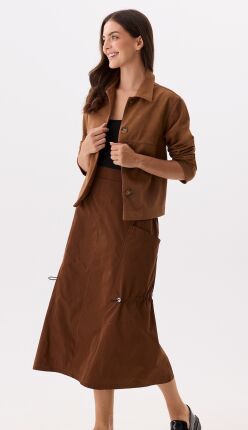 Brązowa midi spódnica z regulowanym ściągaczem i dużą kieszenią