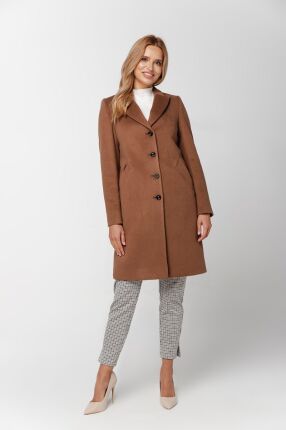 Klasyczny płaszcz wełniany w kolorze camelowym Emilia