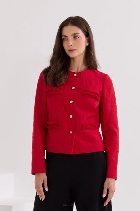 Czerwony żakiet z bawełny z ozdobnymi złotymi guzikami