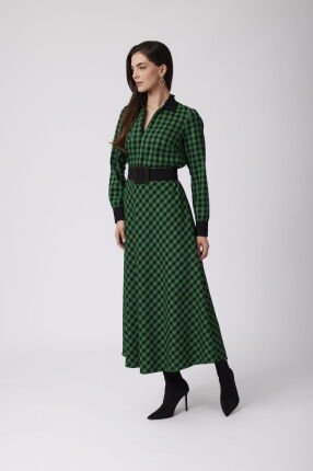 Długa sukienka w zielono - czarną kratę