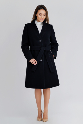 Czarny płaszcz z wełny dziewiczej ozdobiony lasetą Anka