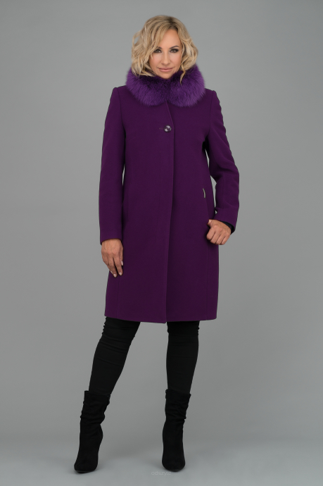 Fioletowy płaszcz wełniany z lisem Marta