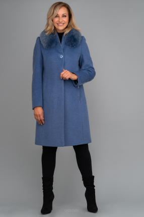 Niebieski wełniany płaszcz z kołnierzem z futra Marita