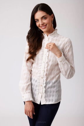 Bawełniana bluzka z ażurowym wzorem