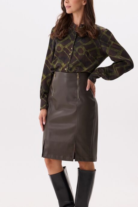 Skórzana spódnica ołówkowa z zamkami w kolorze brązowym