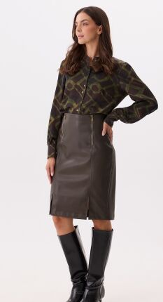 Skórzana spódnica ołówkowa z zamkami w kolorze brązowym